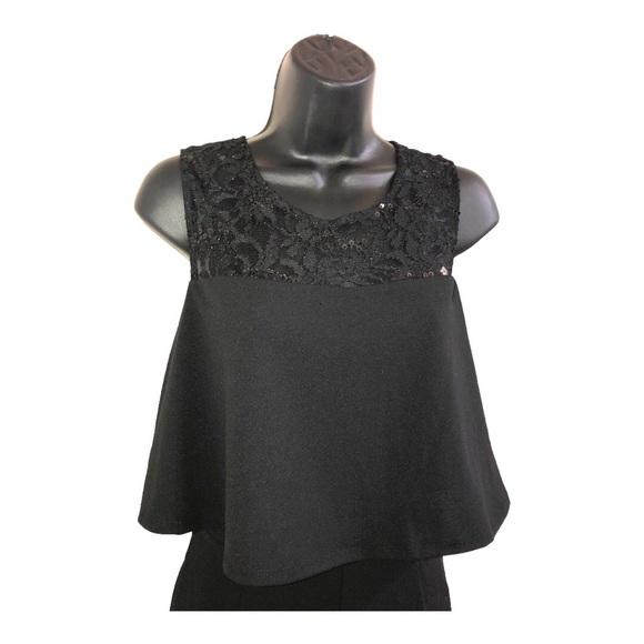 Black lace sequin peplum overlay swing top sleeveless jumpsuit size 6 new - Picture 8 of 16